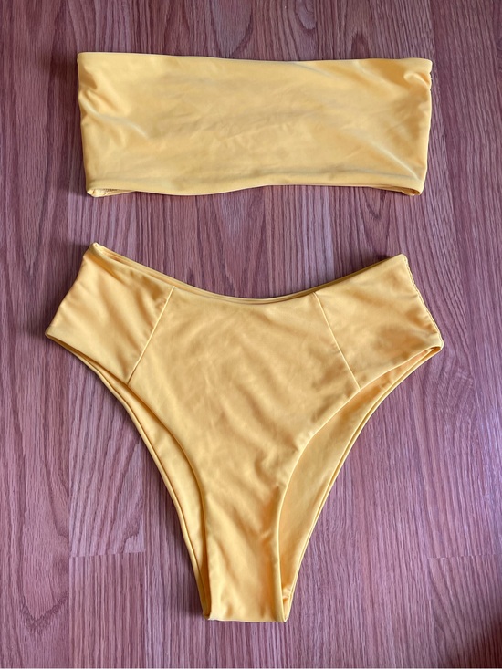 Zaful Other - Zaful Yellow Strapless Bandeau High-Waist Bikini